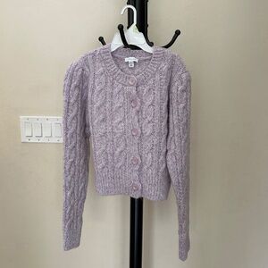 Cute Lavender Cable-knit Long Sleeve Button Down Sweater
